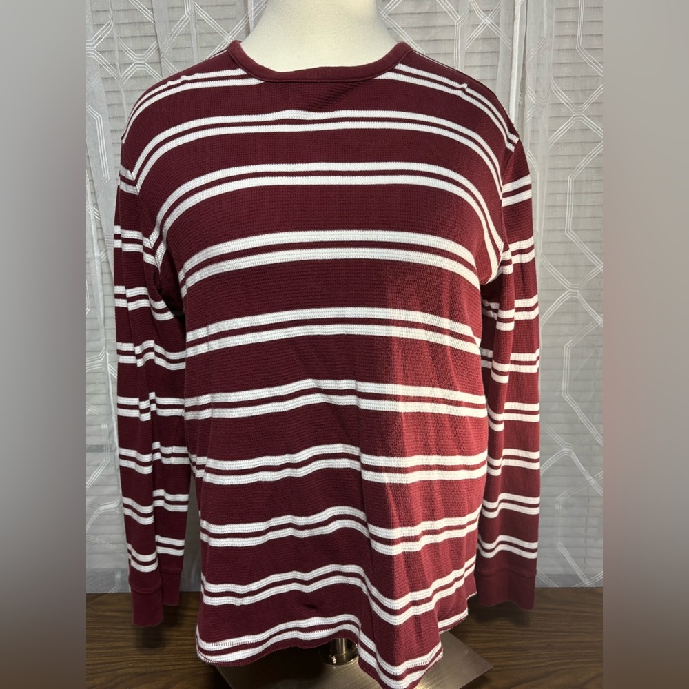 Sonoma 3Xl unisex burgundy & white stripped 100% cotton long sleeve pull over